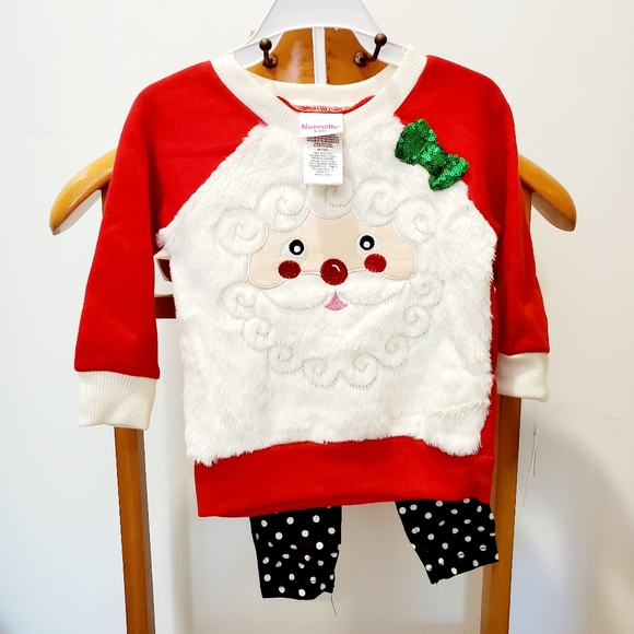 Red Santa Claus Sweatshirt Black Polka Dot Legging 12 Months